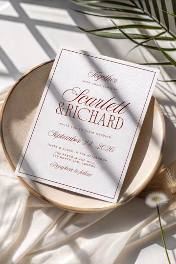 Burgundy Wedding Invitation: Old Money and Elegant, Dark Red Invite, Printed - SCARLETT Design