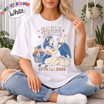Comfort Colors®, Eagle Bestie Shirt, America 250 Tee, Patriotic Bald Eagle T-Shirt, Retro Fourth of July Gift for Women, 1776-2026