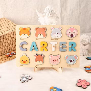 Personalized Animal Name Puzzle, Custom Busy Board, Montessori Wooden Toy, Gift for Baby Girl, First Birthday Gift, New Christmas Gifts