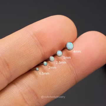 16/18/20G Titanium Threadless Bezel Opal Stud/Tiny Silver Cartilage Stud/Push Pin Labret/Nose Piercing/Tragus/Conch/Helix Flat back Earring