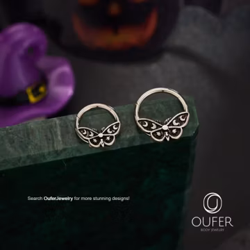 16G Retro Moon Phase Moth Hinged Septum Ring/Septum Hoop Clicker/Cartilage Hoop/Daith Earring/Helix/Conch/Tragus Hoop/Halloween Jewelry/Gift