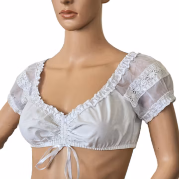 White Dirndl Blouse, Kruger Crop Top, Lace Puff Sleeves, Vintage Oktoberfest Clothing, Size S