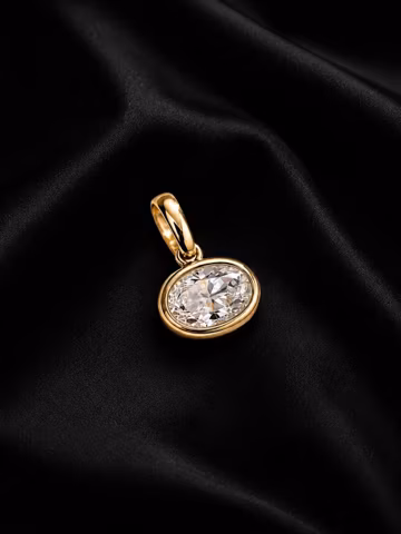 Oval Moissanite Bezel Pendant, 14k Gold Filled East-West Solitaire Charm