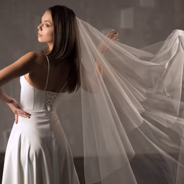 Cathedral Wedding Veil with Blusher: Simple Tulle, Two-Tier Sheer Bridal Veil