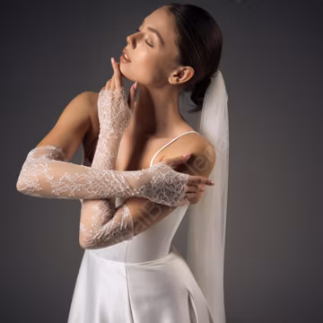 Chantilly Lace Fingerless Bridal Gloves: Long Tulle Wedding Mittens