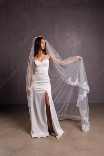 Cathedral Lace Wedding Veil: Classic One Layer Veil, Light Ivory, Long Bridal Veil