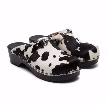 Studded Cowhide Clogs: Swedish Style Black & White Leather Shoes