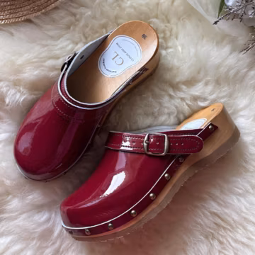 Red Swedish Clogs for Women: Handmade Wooden Platform Sandals