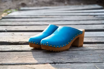 Handmade Swedish Clogs: Natural Leather Wooden Heel Clogs