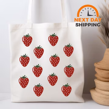 Strawberry Cotton Tote Bag: Farmers Market Shoulder Bag