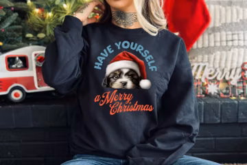 Dog Peeking Merry Christmas Sweatshirt, XMAS Christmas Shirt, Dog Holiday Christmas Crewneck, Dog Lovers Sweatshirt, Holiday sweatshirts