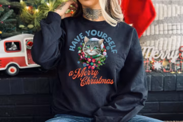 Cute Cat Merry Christmas Sweatshirt, XMAS Christmas Shirt, Cat Holiday Christmas Crewneck, Cat Lovers Sweatshirt, Pet Holiday sweatshirts