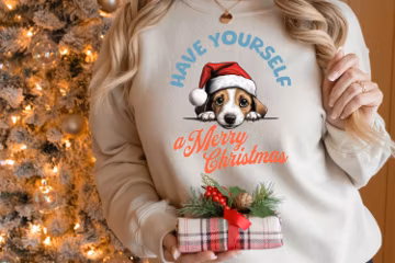 Dog Peeking Merry Christmas Sweatshirt, XMAS Christmas Shirt, Dog Holiday Christmas Crewneck, Dog Lovers Sweatshirt, Holiday sweatshirts