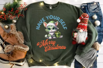 Cute Cat Merry Christmas Sweatshirt, XMAS Christmas Shirt, Cat Holiday Christmas Crewneck, Cat Lovers Sweatshirt, Pet Holiday sweatshirts