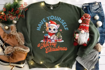 Cute Cat Merry Christmas Sweatshirt, XMAS Christmas Shirt, Cat Holiday Christmas Crewneck, Cat Lovers Sweatshirt, Pet Holiday sweatshirts