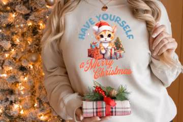 Cute Cat Merry Christmas Sweatshirt, XMAS Christmas Shirt, Cat Holiday Christmas Crewneck, Cat Lovers Sweatshirt, Pet Holiday sweatshirts