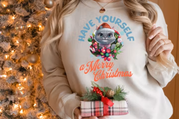 Cute Cat Merry Christmas Sweatshirt, XMAS Christmas Shirt, Cat Holiday Christmas Crewneck, Cat Lovers Sweatshirt, Pet Holiday sweatshirts