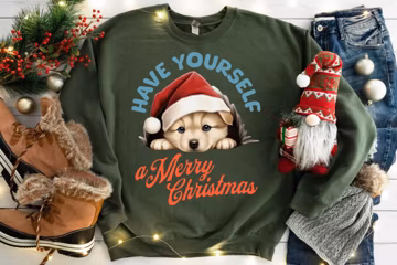 Husky Dog Merry Christmas Sweatshirt, XMAS Christmas Shirt, Dog Holiday Christmas Crewneck, Dog Lovers Sweatshirt, Holiday sweatshirts