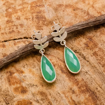 Elegant Chryso Onyx Earrings, Handcrafted 925 Sterling Silver Boho Earrings, Green Drop & Dangle Earring, Anniversary Gift, gift For Her