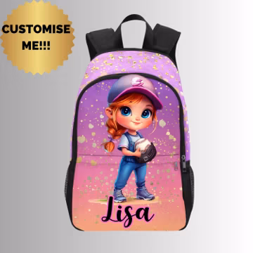 Personalized Softball Backpack for Toddlers, Girls Backpack for Baseball, Baseball Backpack For Girls With Name On, Baseball School Bag