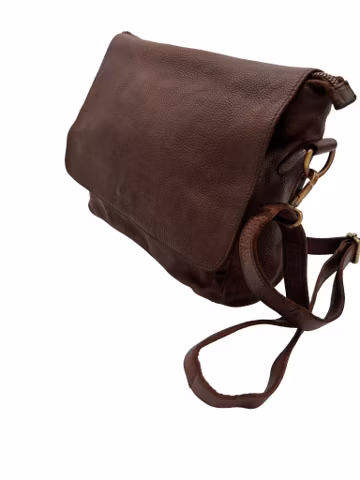 Hand-Stained Brown Leather Handbag with Adjustable Crossbody Strap