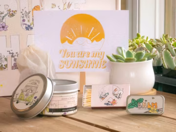 You Are My Sunshine. Succulent Gift Box. Thinking of You Care Package. Peace Love Sunshine. Natural Succulent & Cozy Candle.
