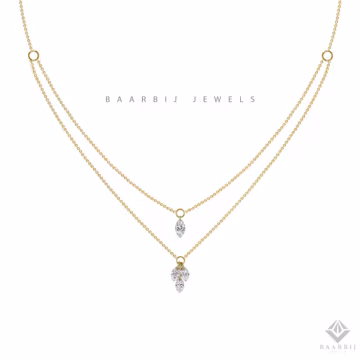 Freya Marquise Lab Grown Diamond Double Layer Necklace • Solid Gold Chain pendant
