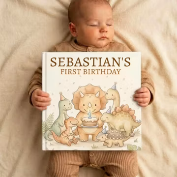 Personalized First Birthday Dinosaur Book, Custom Baby 1st Birthday Book, Dinosaur 1st Birthday Gift, 1st Birthday Keepsake Dino, Dinosaurs