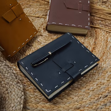 Set of 2 Vintage Leather Journals: Handmade Recycled Paper Notebooks Gift For Her Him Birthday Anniversary