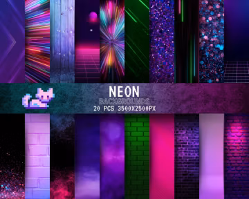 Neon Digital Paper: Glow In The Dark Backgrounds (20 JPG Files)