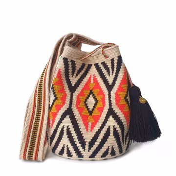 FAIRTRADE Ethnic WAYUU Mochila, From Colombia, Crochet Crossbody, Handmade Purse, Bucket Bag, Colombian Craft