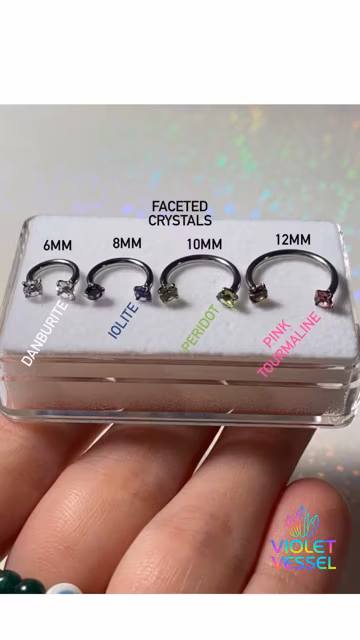 316L Surgical Steel 3mm Faceted Natural Crystal Horseshoe Ring | Septum, Nose or Ear | 40+ Stone Options