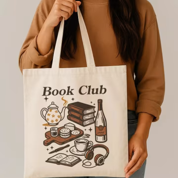 Book Club Canvas Tote Bag - Cutesy Library Bag