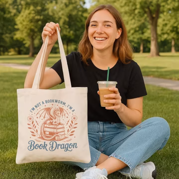 Book Dragon Canvas Tote Bag – Library Lover Gift