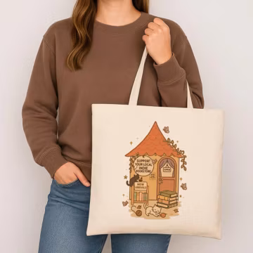 Local Indie Bookstore Canvas Tote Bag - Book Lover Library Bag