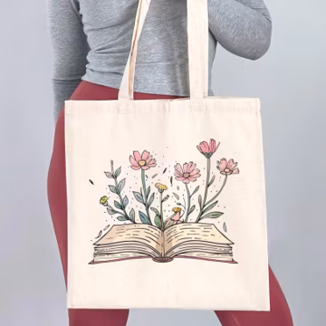 Book With Flowers Canvas Tote Bag - Library Bag
