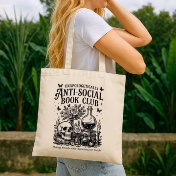 Unapologetically Anti-Social Canvas Tote Bag - Book Lover Library Bag