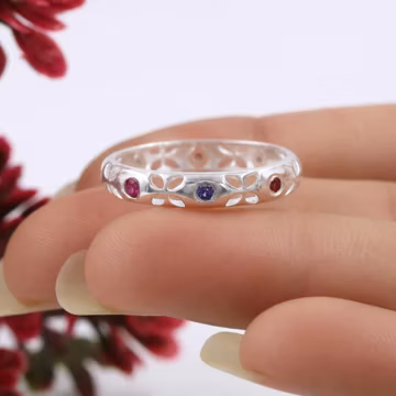Multi-Sapphire Eternity Band Ring | Round-Cut Sapphire & 925 Silver Stacking Ring for Her