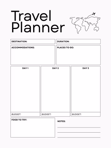 Simple Travel Planner Log Printable