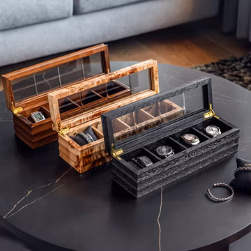Black Oak Watch Box: Handmade Wooden Timepiece Case with Glass Top