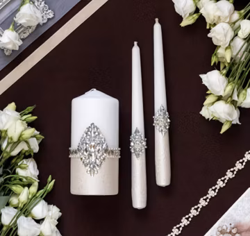 Engraved Wedding Unity Candle Set: Rhinestone Ceremony Decor