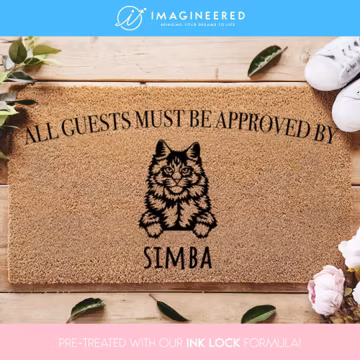 Custom Dog and Cat Welcome Mat - "All Guests Must Be Approved By" Pet Mat - Customizable Pet Lover Doormat - Personalized Cat Gift