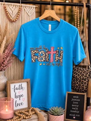 Christian Leopard Faith T-Shirt, We Walk By Sight Tee, Inspirational Apparel, Size Small