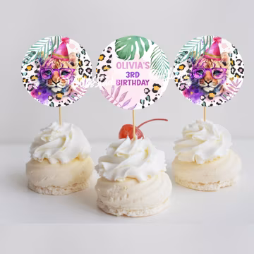 Editable Calling All Party Animals Birthday Cupcake Toppers Wild One Party Decorations Safari Animals Tiger Birthday Decor Tiger Party PA80