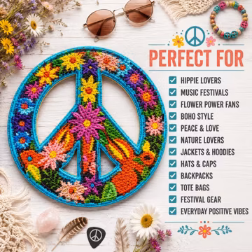 Peace Sign Patch/Iron-on Patch/Retro 70s/Decorative Badge/Flower Daisy Boho/Hippie Retro/Sew-on Applique for Clothing, Jacket, Hat, Backpack