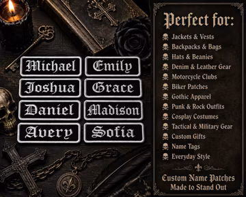 Custom Gothic Name Patch, Old English Name Patch, Personalized Embroidered Patch, Iron On Sew On Applique for Clothing Jacket Hats Backpacks