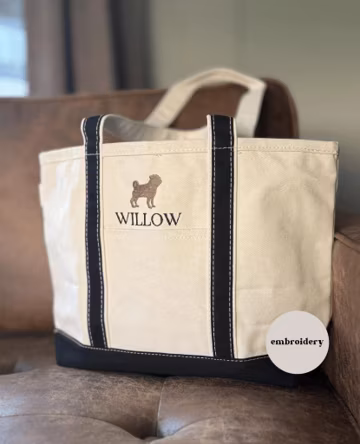 Personalized Dog Embroidered Canvas Tote Bag – Custom Pet Name Gift – Dog Lover Tote – Customizable Dog Mom Bag – Pet Owner Gift Idea