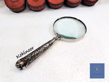 Silver Finish Carving Magnifying Glass: Collectible Reading Magnifier