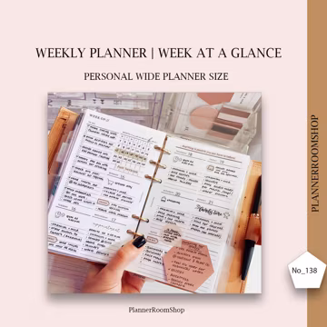 Weekly printable inserts, Personal wide refill, Weekly agenda, Weekly template, Weekly layout, Weekly undated planner, WO2P, 138