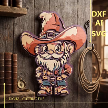 Cowboy Gnome Multilayer SVG. CNC. Cricut. Paper cutting. Laser cut file. 3D layer. Glowforge.